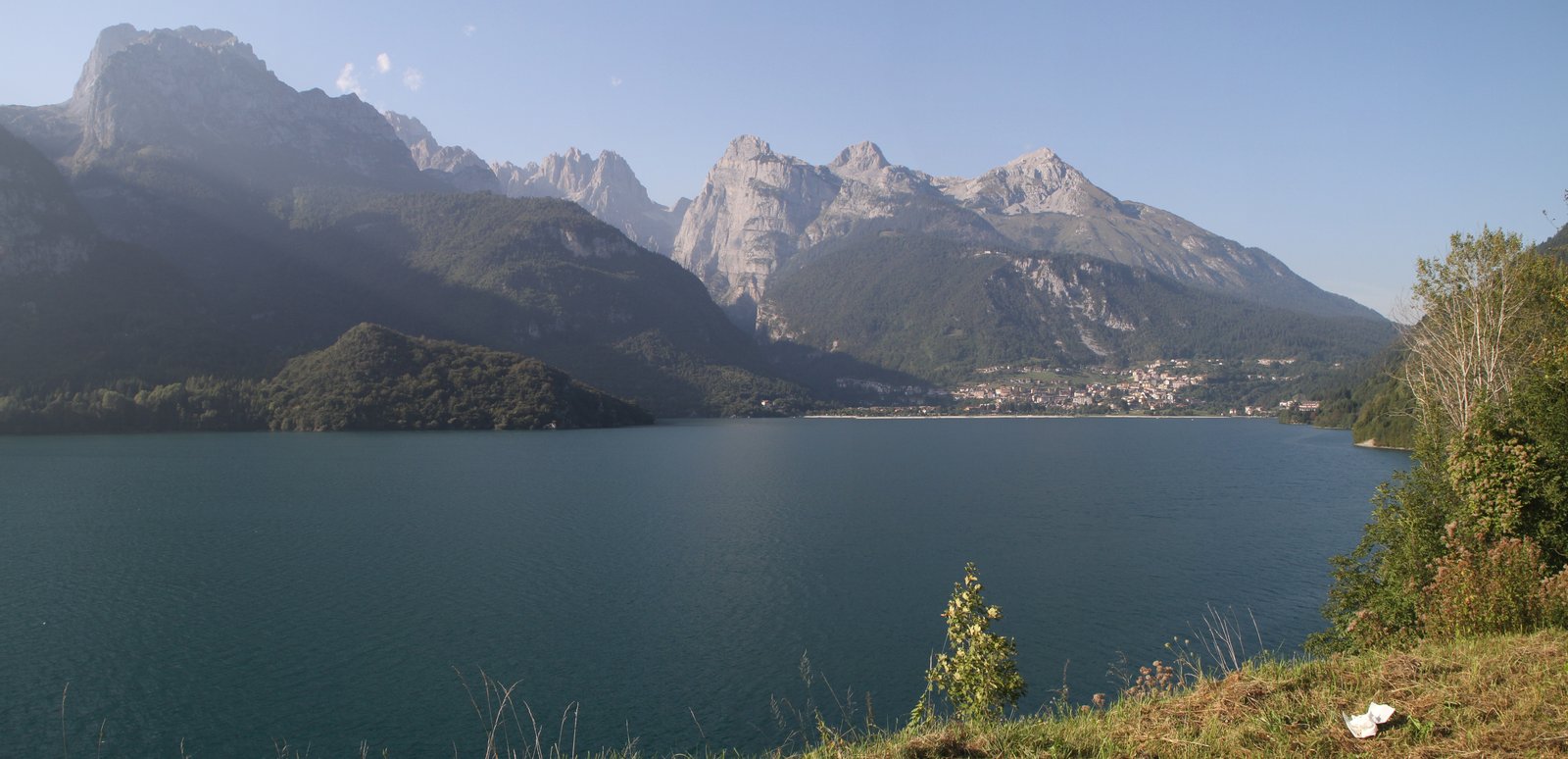 Lake Caldonazzo seen from the eastern shore on a summer day